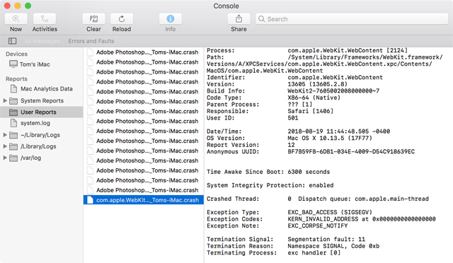 How to read apple error report for os x x